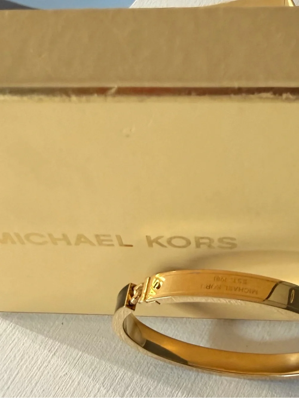 Michael Kors Gold & Black Hinged Bangle Bracelet